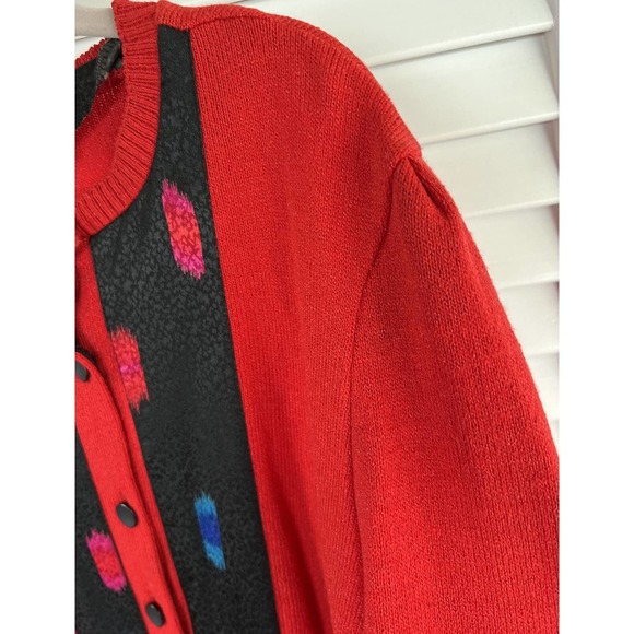 VTG Anthony Sicari Women's Sweater Long Sleeve Button Up Red/Black Sz 12 - Picture 8 of 10